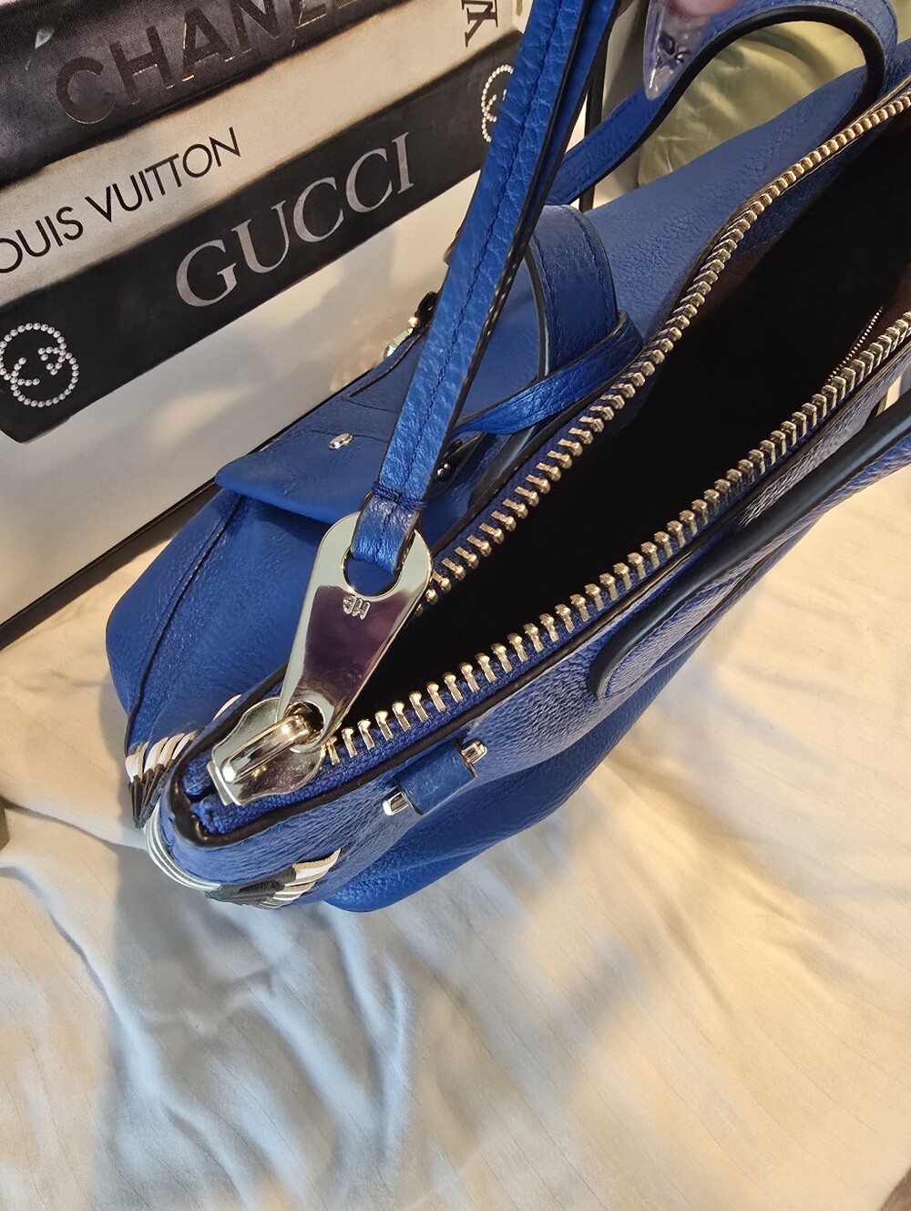 Henri Bendell Royal Blue With Whip Stitching And Two Bag Charms. - Picture 11 of 17